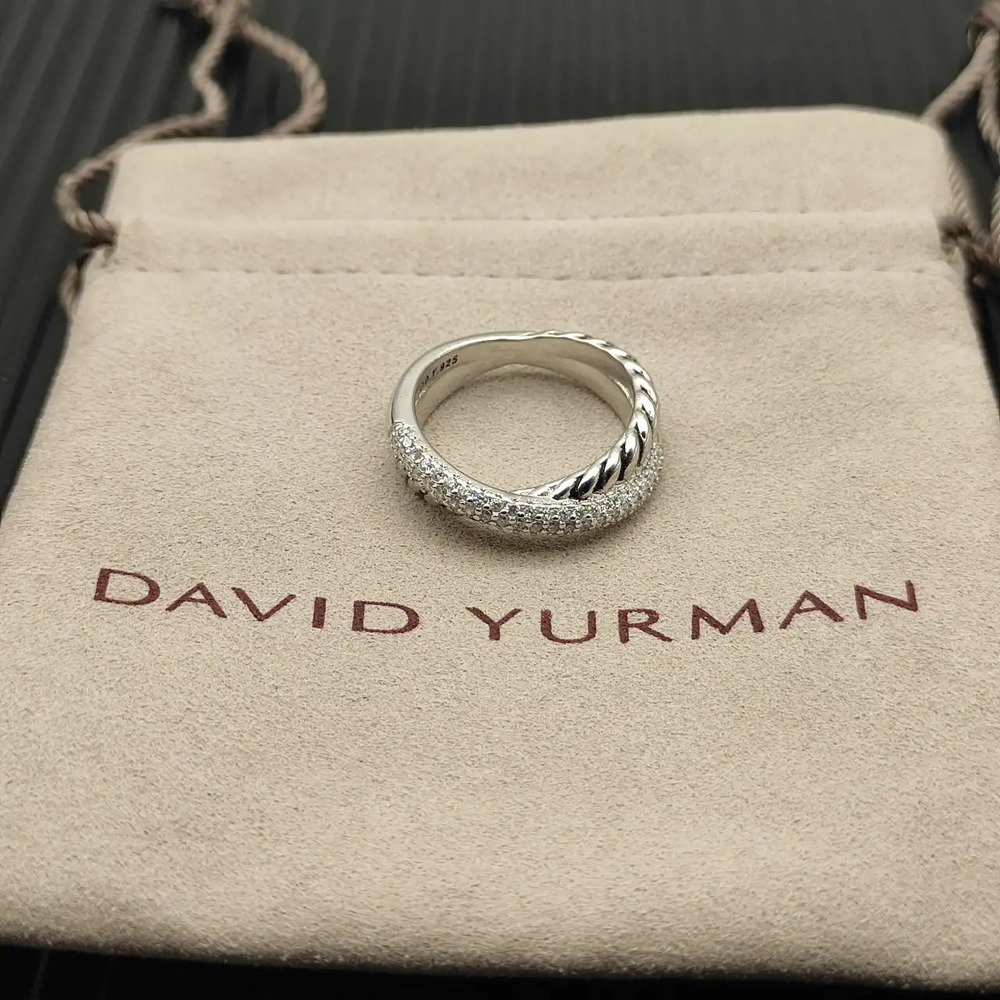 David Yurman Silver Cross-Row Diamond Ring
